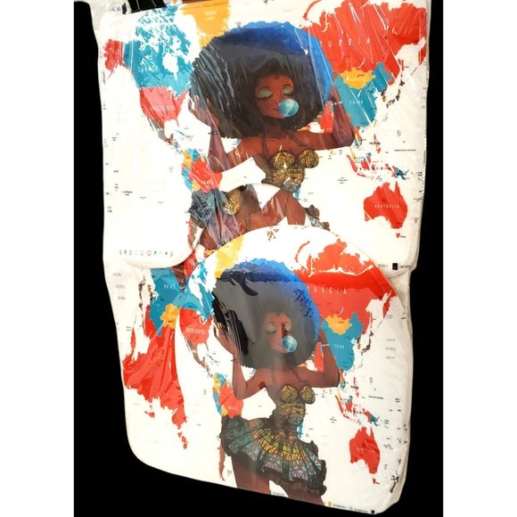 African Woman Blue Afro World Map Graphic Bathroom Decor 3pc Set NEW Unused - Picture 1 of 5